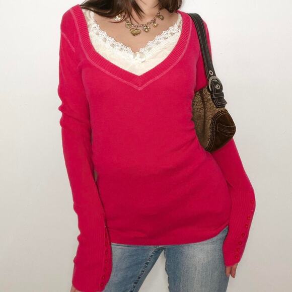 2k hot pink aeropostale vneck sweater - Picture 3 of 8